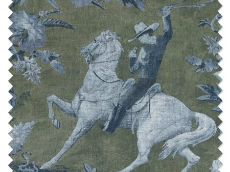 Cowboy Toile  Linen Fabric by Nathan Turner - Army Green For Cheap