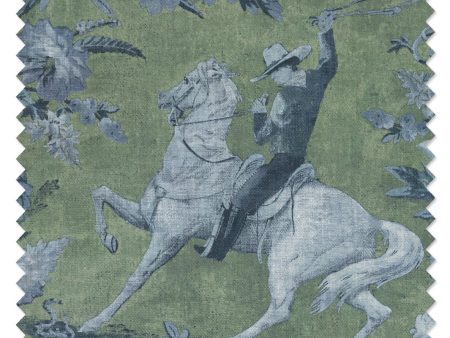 Cowboy Toile  Linen Fabric by Nathan Turner - Green Blue For Cheap