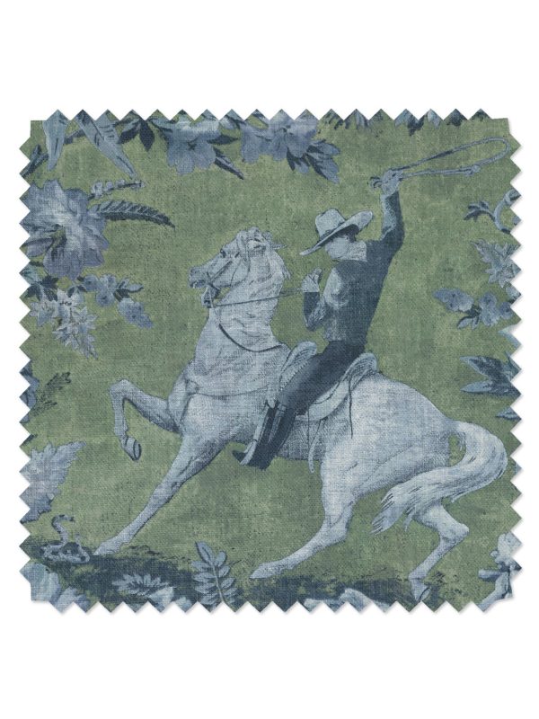 Cowboy Toile  Linen Fabric by Nathan Turner - Green Blue For Cheap