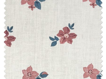 Anna Floral  Linen Fabric by Nathan Turner - Pink Blue For Sale