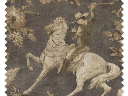 Cowboy Toile  Linen Fabric by Nathan Turner - Gold Brown For Sale