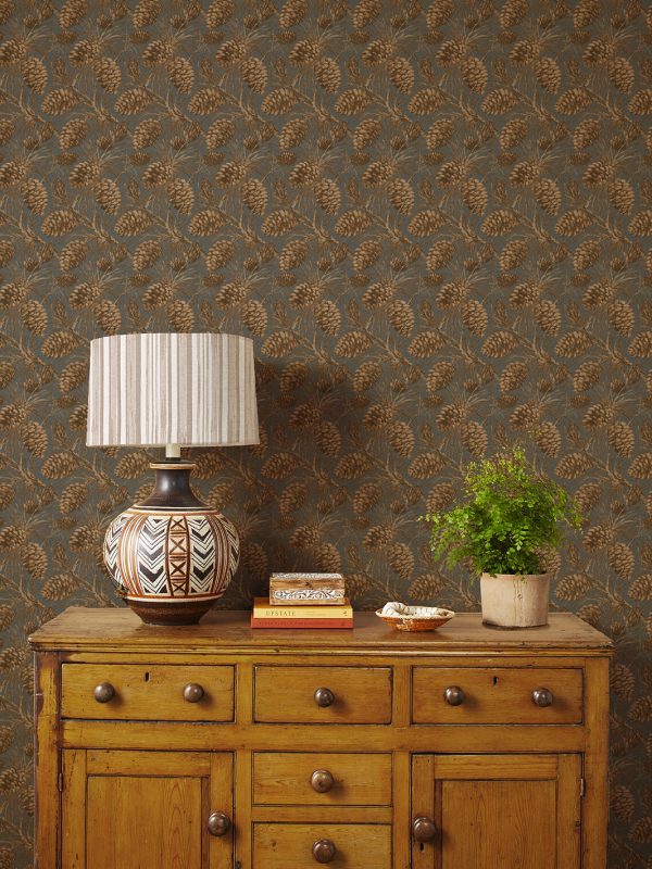 Pinecones  Kraft Wallpaper by Nathan Turner - Taupe on Cloud Fashion