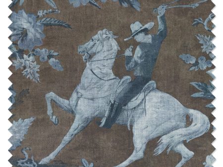 Cowboy Toile  Linen Fabric by Nathan Turner - Blue Brown Sale