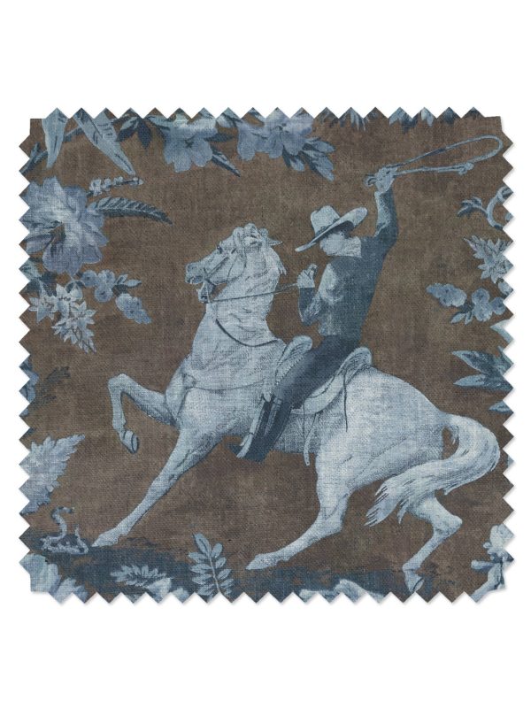 Cowboy Toile  Linen Fabric by Nathan Turner - Blue Brown Sale