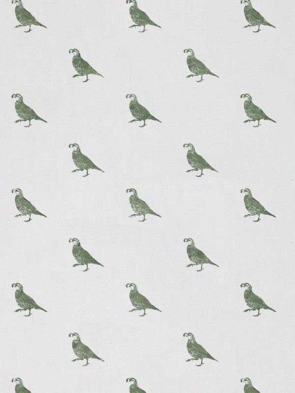 California Quail  Linen Fabric by Nathan Turner - Green For Sale