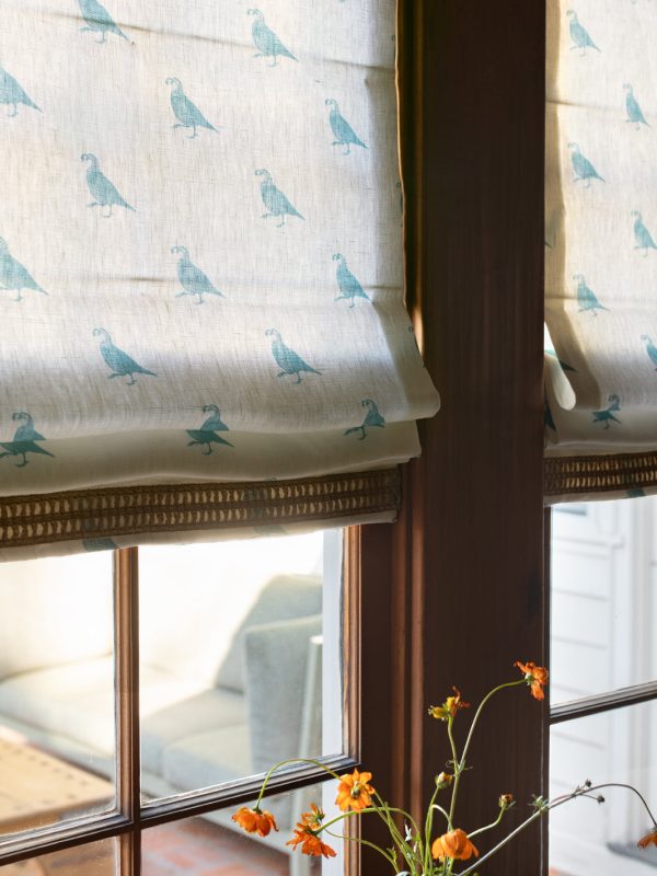 California Quail  Linen Fabric by Nathan Turner - Green For Sale