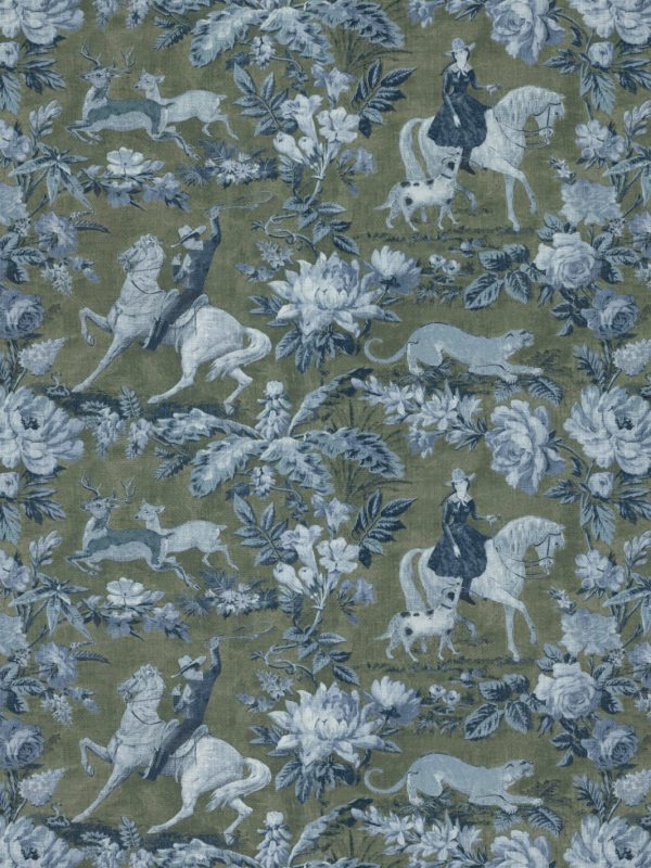 Cowboy Toile  Linen Fabric by Nathan Turner - Army Green For Cheap