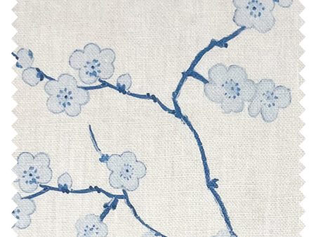 Cherry Blossom  Linen Fabric by Nathan Turner - Blue For Sale