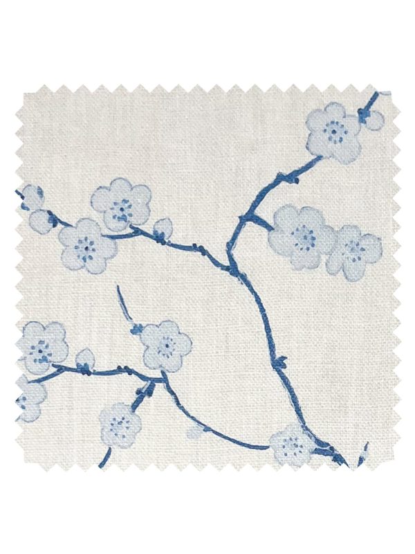 Cherry Blossom  Linen Fabric by Nathan Turner - Blue For Sale