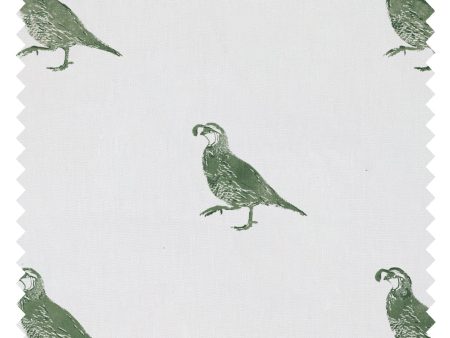 California Quail  Linen Fabric by Nathan Turner - Green For Sale