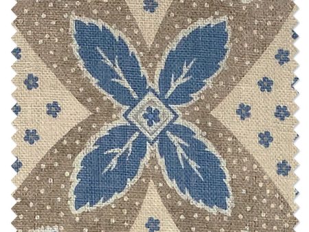 Arthur  Linen Fabric by Nathan Turner - Blue on Taupe Online Sale