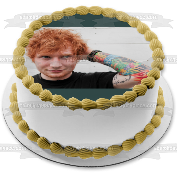 Ed Sheeran Smiling Tattoos Edible Cake Topper Image ABPID26866 on Sale