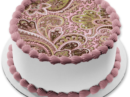 Pink and Brown Paisley Pattern Edible Cake Topper Image ABPID24418 Online