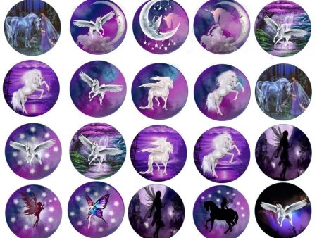 Assorted Unicorns Fairies Fairy Mystic Unicorn Pegasus Horse Purple Background Edible Cupcake Topper Images ABPID24096 Online