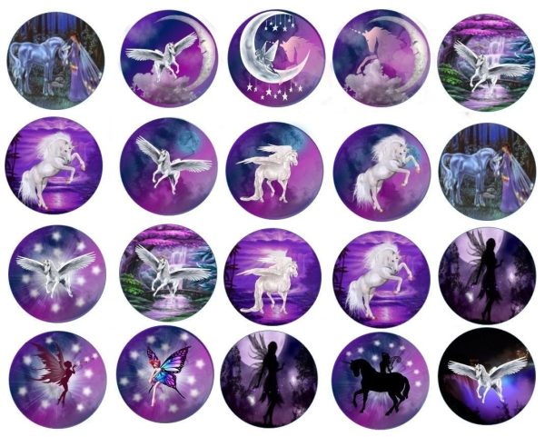 Assorted Unicorns Fairies Fairy Mystic Unicorn Pegasus Horse Purple Background Edible Cupcake Topper Images ABPID24096 Online