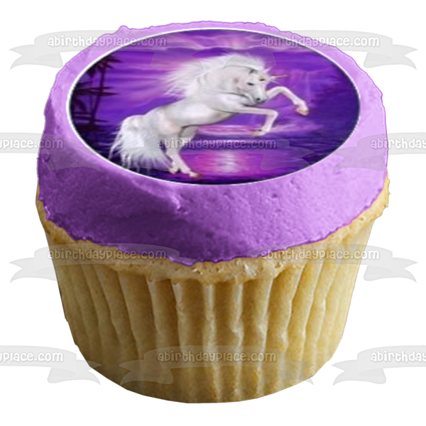 Assorted Unicorns Fairies Fairy Mystic Unicorn Pegasus Horse Purple Background Edible Cupcake Topper Images ABPID24096 Online