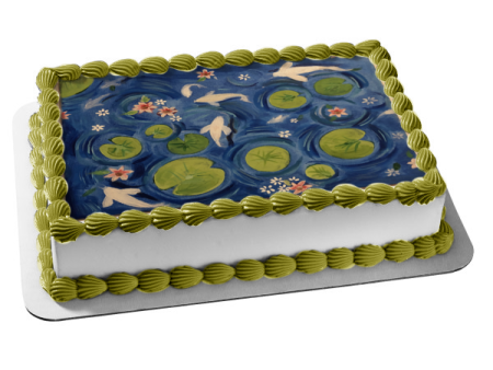 Above Water Cartoon Scene Lily Pads Fish Flowers Edible Cake Topper Image ABPID22070 For Cheap