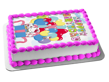 Hello Kitty and Friends Happy Birthday Balloons Present Charmmy Kitty Edible Cake Topper Image ABPID24297 Supply