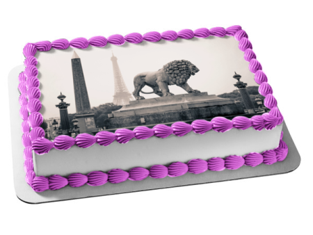 Paris Lion Statue Black and White Edible Cake Topper Image ABPID25017 Online Hot Sale