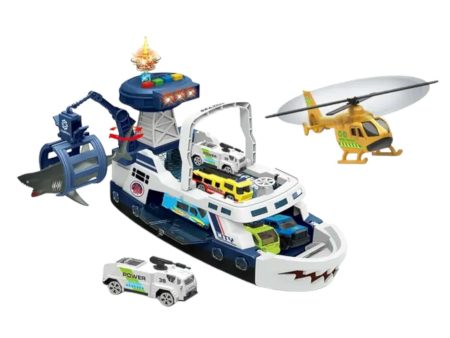 Toy Boat Ship with Light Sound Alloy Car Shark Helicopter Shark Catcher Online Sale