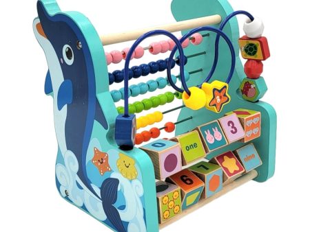 Montessori Wooden Dolphin Bead Maze Counting Rack With Shapes Abacus Numbers on Sale