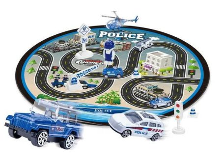 Police Die Cast Metal Cars And A Helicopter With Storage Bag Mat 15 PCS Set Blue Discount