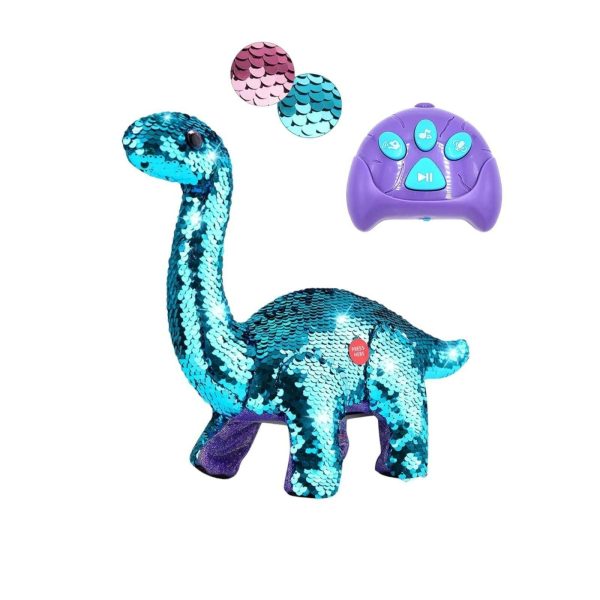 Sparkling Reversable Sequin Moving Electric Dinosaur With Roaring Sounds And Remote Control For Kids And Toddlers Fashion