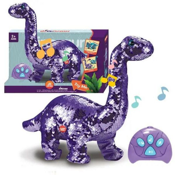 Sparkling Reversable Sequin Moving Electric Dinosaur With Roaring Sounds And Remote Control For Kids And Toddlers Fashion