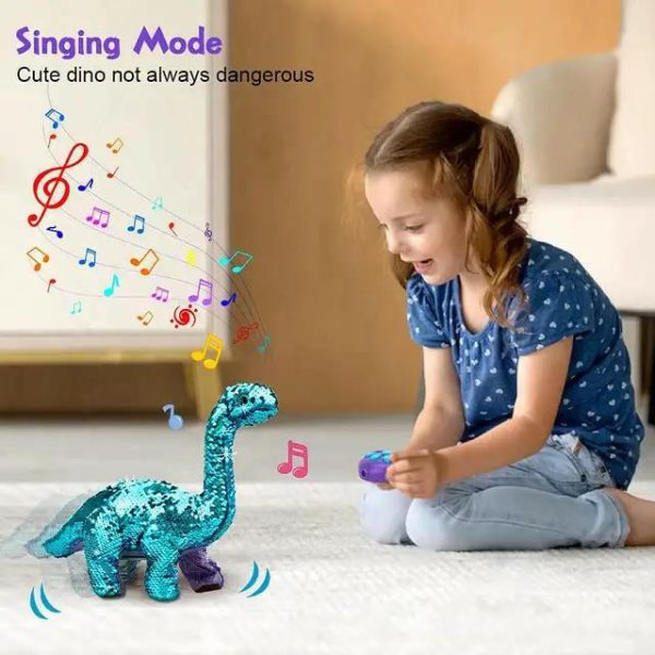 Sparkling Reversable Sequin Moving Electric Dinosaur With Roaring Sounds And Remote Control For Kids And Toddlers Fashion